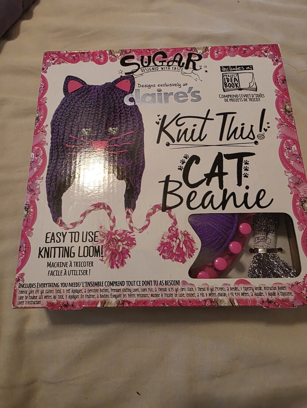 Claire's Sugar "Knit This! Cat Beanie" Vintage Loom Knitting Y2k DIY Sealed.